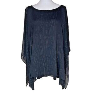 Jennifer Lopez JLO 3X Black & Silver Glitter Wavy Poncho Tunic Blouse